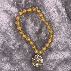 Libra Zodiac Copper Gold Stretchy Bead Bracelet